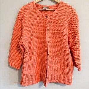 Coldwater Creek Vintage Waffle Weave Knit Sweater Cotton Pink Orange Size Large